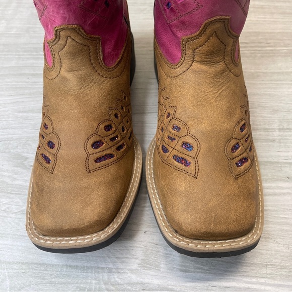 Shyanne Chloe Glitter Brown Pink Leather Square Toe Western Boots Girl’s Size 6 - Picture 4 of 13